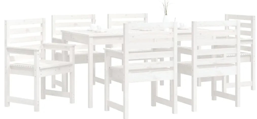 7 pcs conj. de jantar p/ jardim madeira de pinho maciça branco