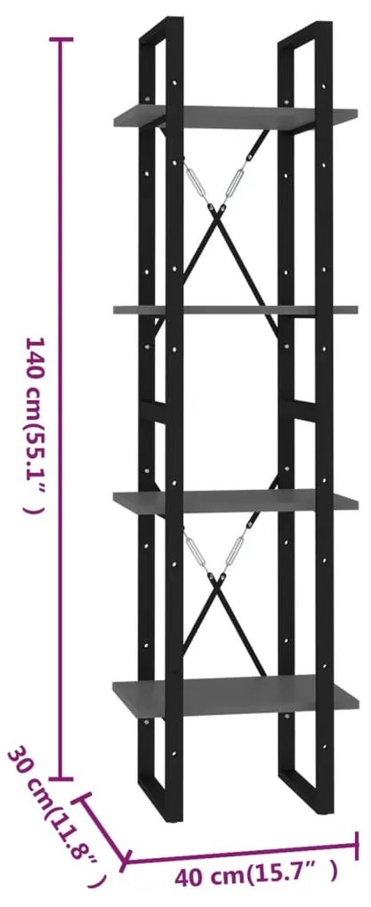 Estante com 4 prateleiras 40x30x140 cm contraplacado cinzento