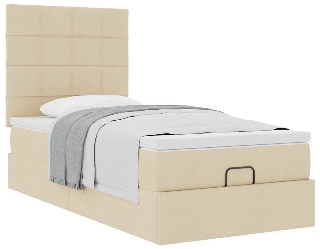 Estrutura de cama otomana com creme de colchão 90x190cm tecido