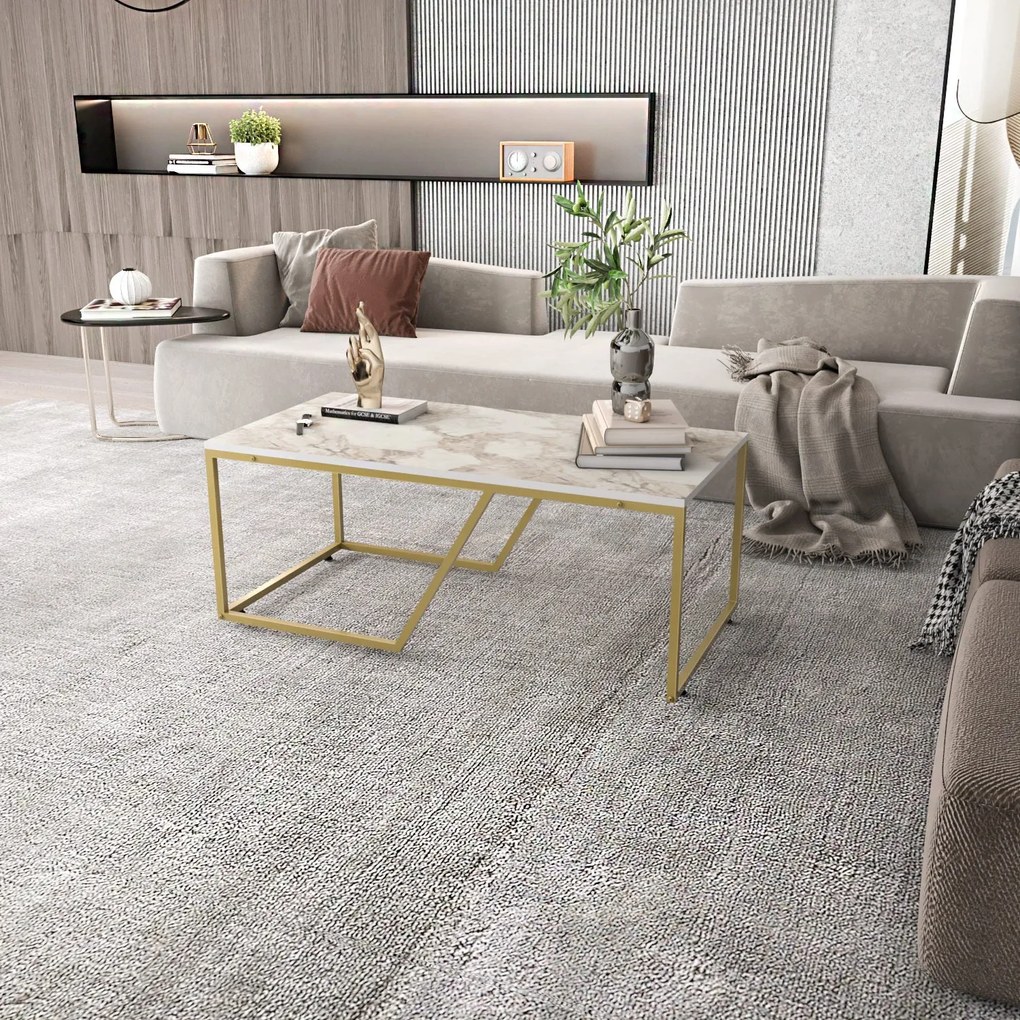 Mesa de Centro Wendy – Branco/Dourado – 120x60x48 cm