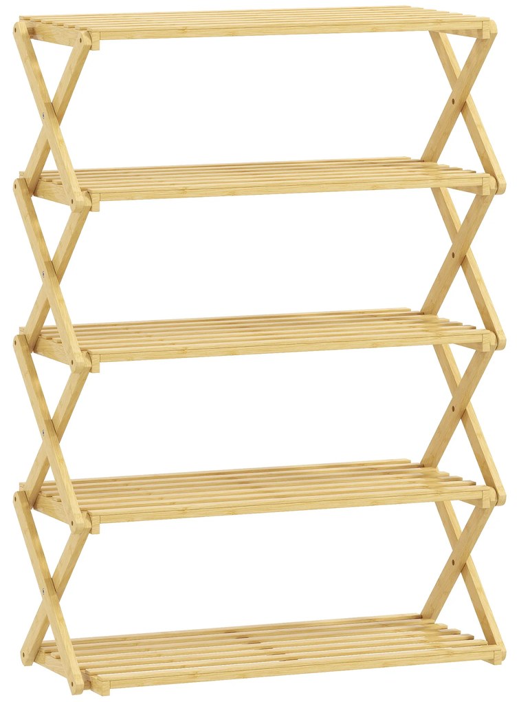HOMCOM Sapateira Estreita de Bambu Dobrável de 5 Níveis para Entrada Corredor Quarto 60x29x88 cm Madeira | Aosom Portugal