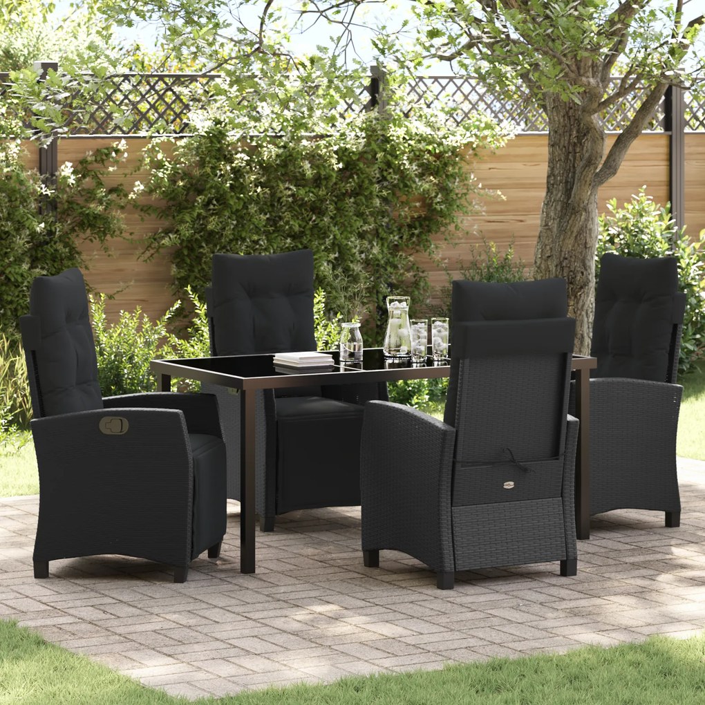 Conjunto de Jantar de Jardim 5 Peças Preto Rattan Polipropileno