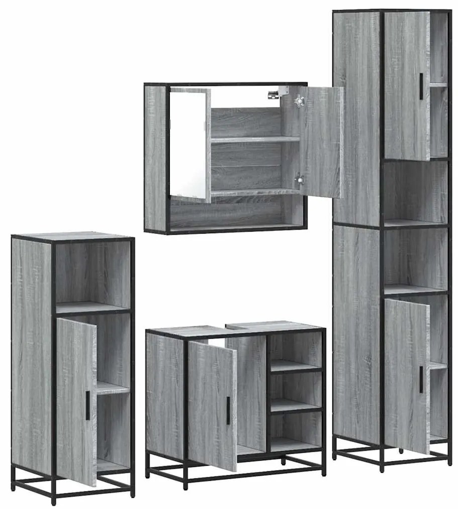 4 pcs Conjunto móveis casa de banho madeira proc. cinza sonoma