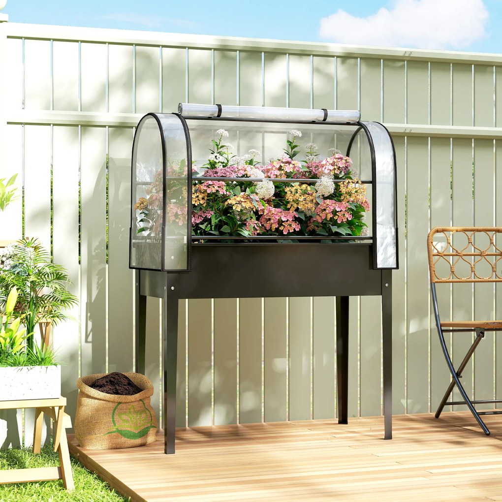 Floreira elevada em metal com orifício de drenagem, 100 x 49 x 136 cm, preto