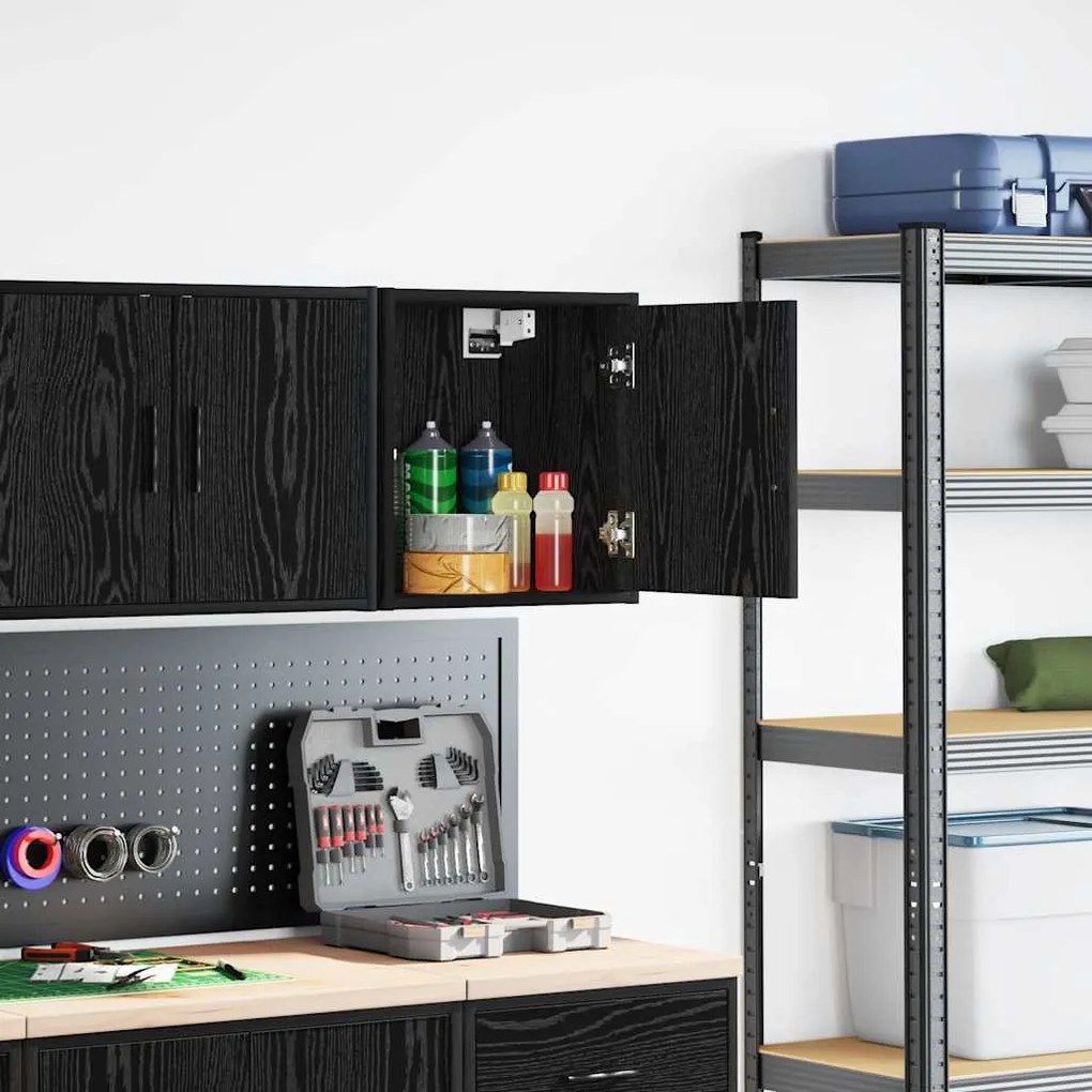 Armário de parede da garagem preto madeira engenheirada