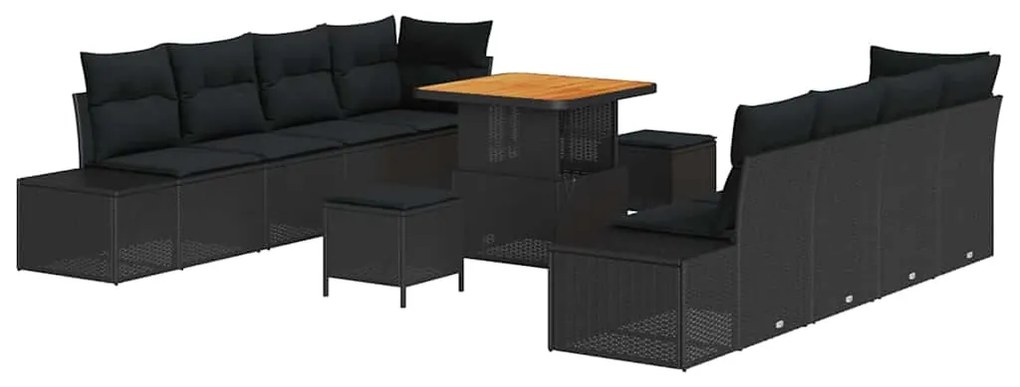 Conjunto de Sofá de Jardim vidaXL de 11 Peças com Almofadas Preto Vime