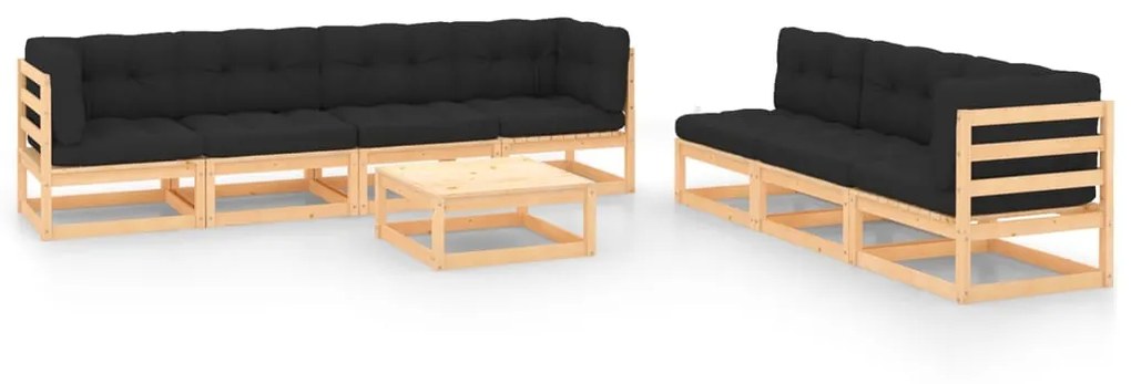 vidaXL 8 pcs conjunto lounge de jardim c/ almofadões pinho maciço