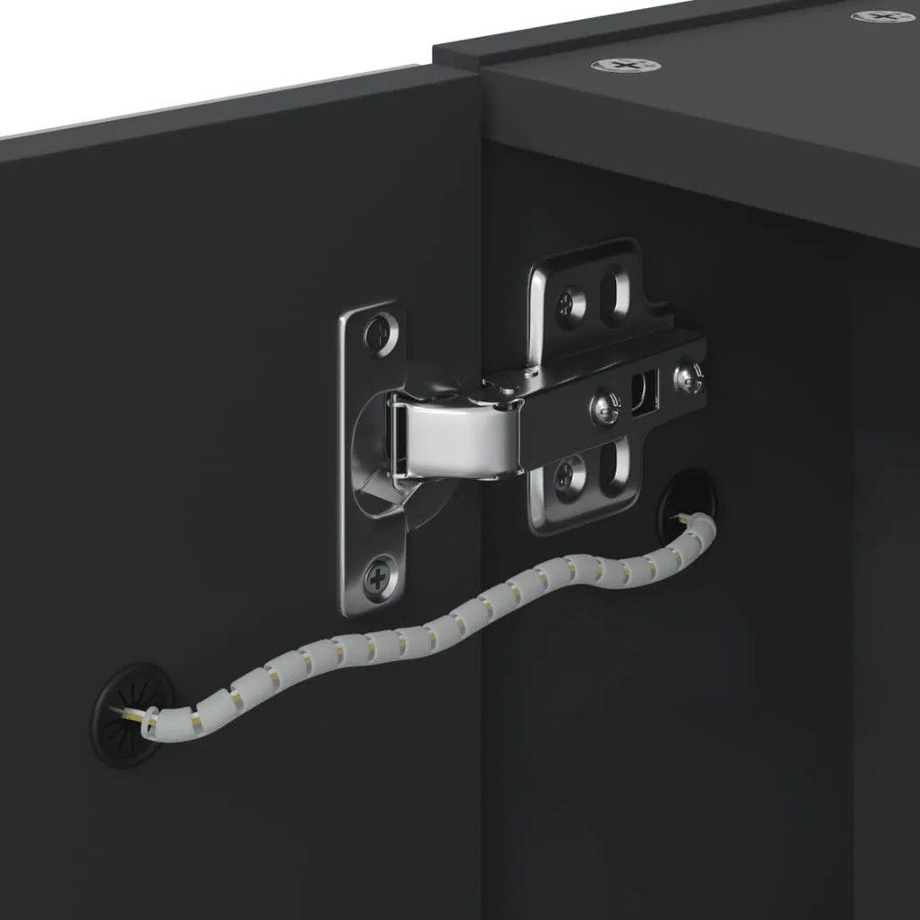 Armário espelhado p/ casa de banho c/ LEDs 45x13x52 cm preto