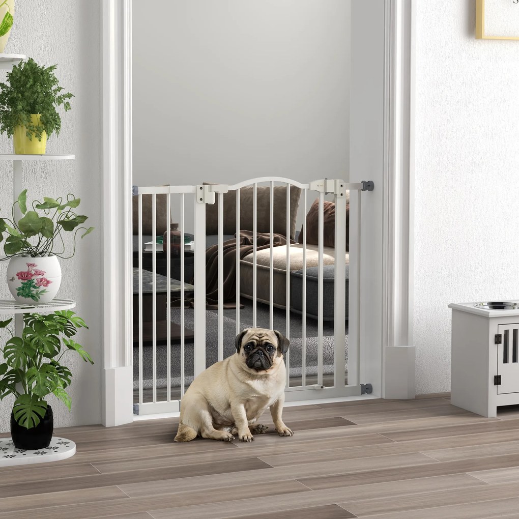 Barreira de Segurança para Cães com Largura Ajustável 74-94 cm e Extensão para Escadas e Portas Branco