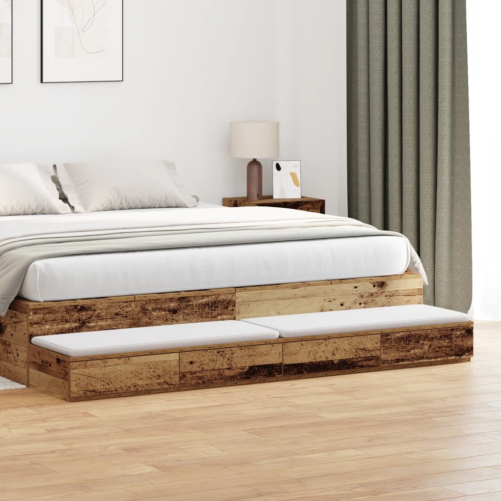 Gavetas de Cama vidaXL em Madeira Velha 180x36,5x16,5 cm em Madeira de Engenharia