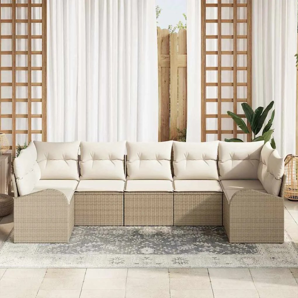 Conjunto de Sofá de Jardim vidaXL com Almofadas Bege Rattan Poliéster