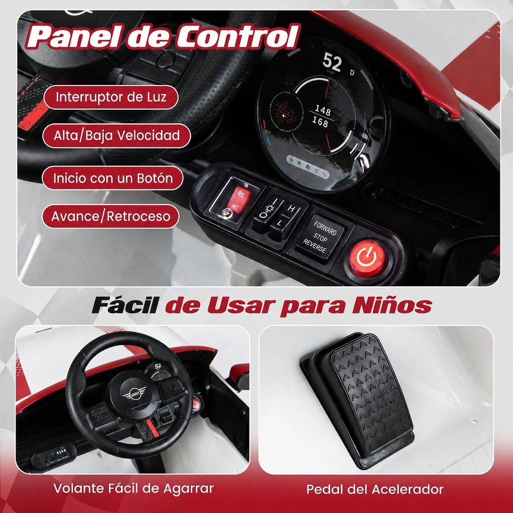 Carrinho Elétrico Infantil 12V para crianças 3-6 anos, 97 x 55 x 48 cm, Dois Modos de Condução, Branco