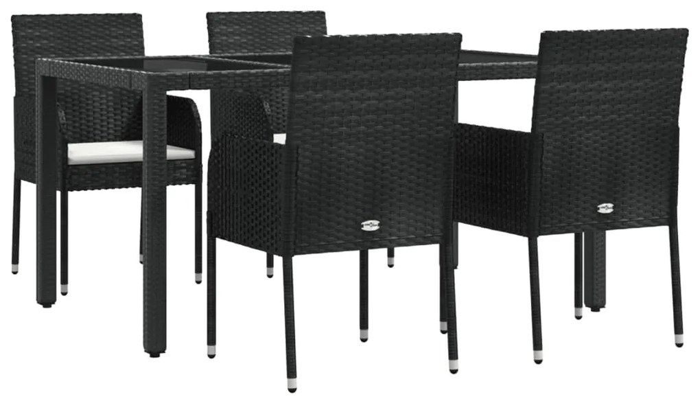 5 pcs conjunto de jantar p/ jardim c/ almofadões vime PE preto