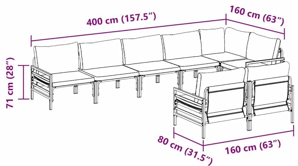 Conjunto de Sofá de Jardim 8 pcs Cinzento-escuro Aço