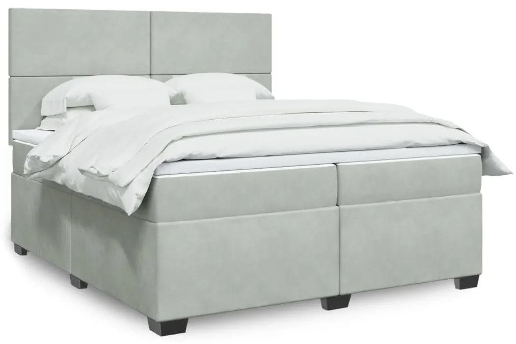 vidaXL Cama com molas/colchão 200x200 cm veludo cinzento-claro