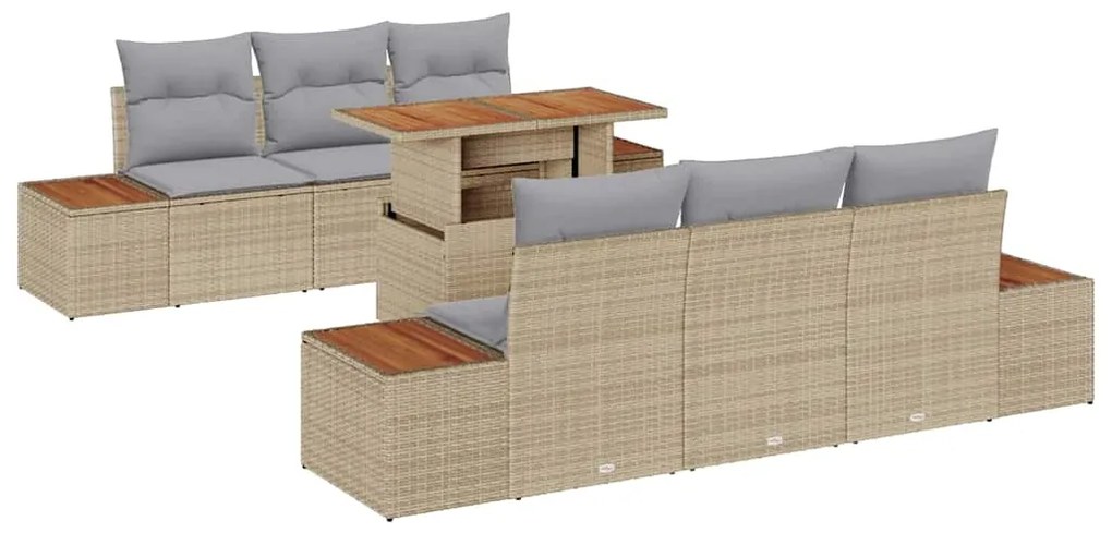 Conjunto de Jantar de Jardim com 7 Peças e Almofadas de Rattan Poliést