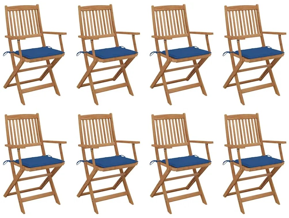 Cadeiras de exterior dobráveis c/ almofadões 8pcs acácia maciça