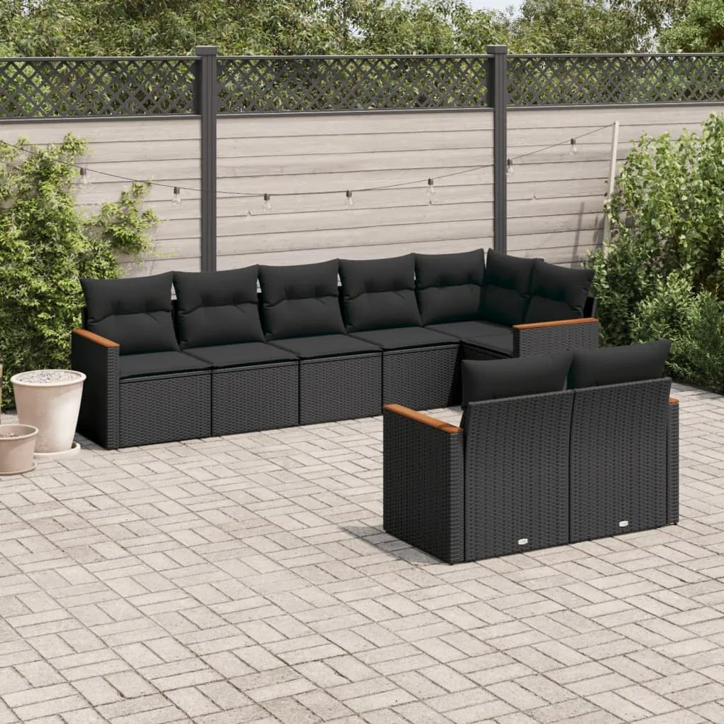 vidaXL 8 pcs conjunto sofás de jardim com almofadões vime PE preto