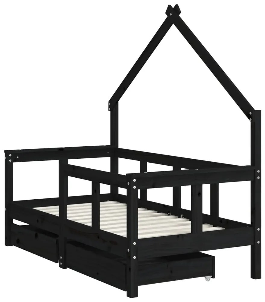 Estrutura cama infantil c/ gavetas 70x140 cm pinho maciço preto