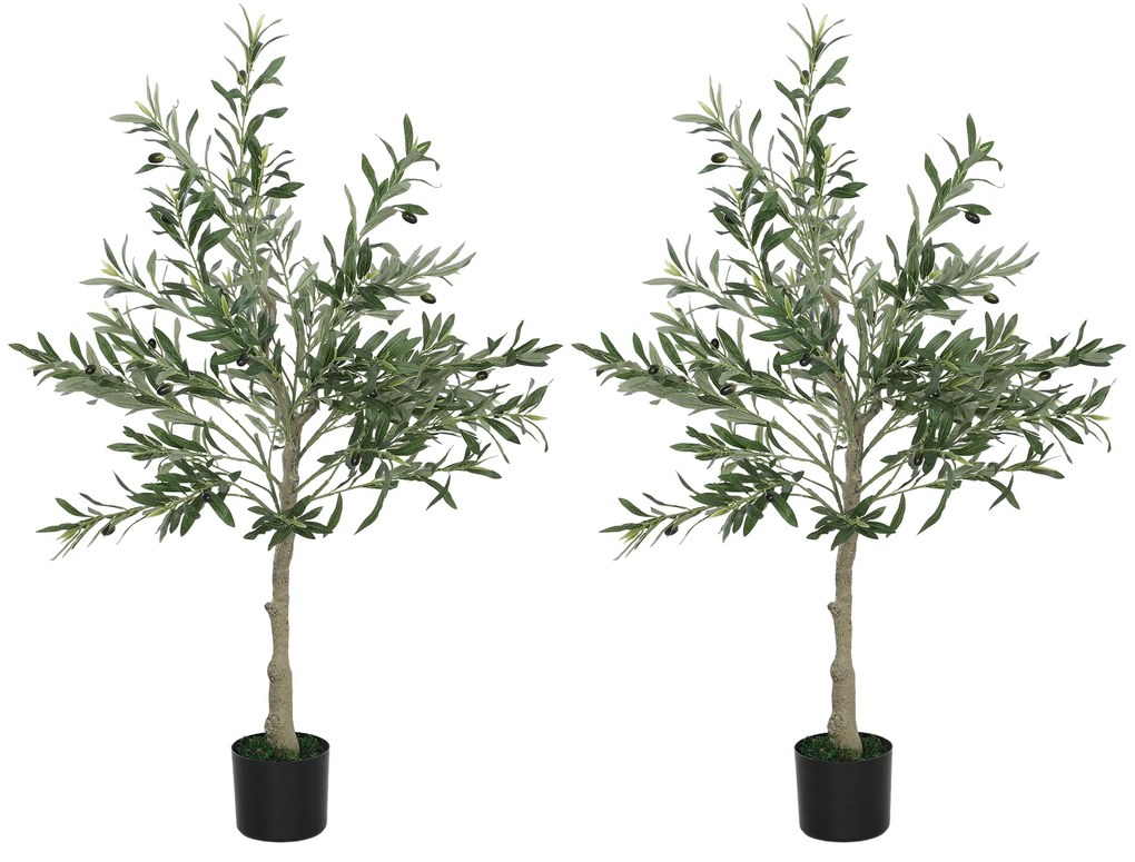 HOMCOM Conjunto de 2 Oliveiras Artificiais 120 cm Plantas Artificiais Decorativa de Interior com 20 Azeitonas  Verde | Aosom Portugal