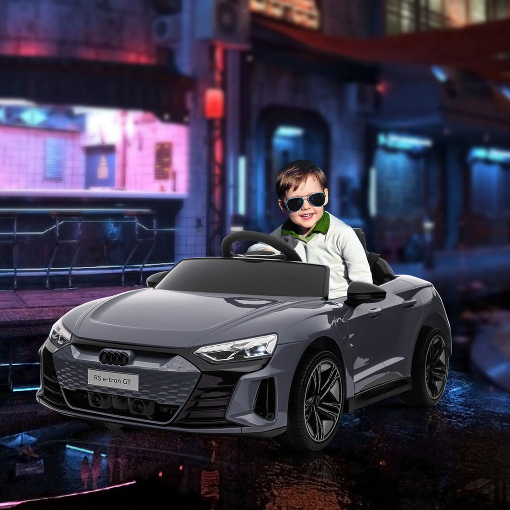 Carro Elétrico AUDI RS E-Tron GT 12V com 2 Motores Faróis LED Buzina Música USB 3-5km/h 103x58x41 cm Cinzento