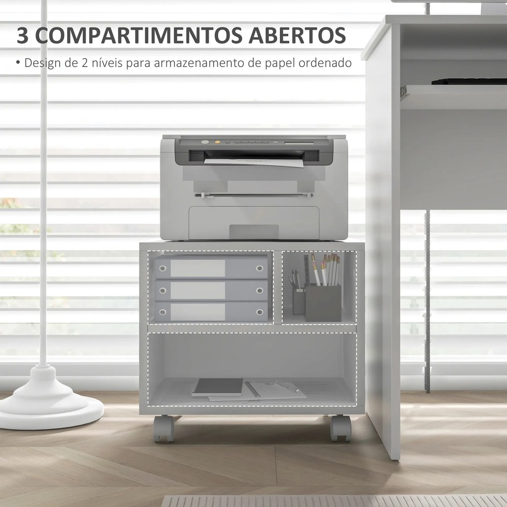 Móvel para Impressora com Rodas Suporte para Impressora com Compartimentos Abertos para Escritório Estúdio 40x30x36 cm Branco