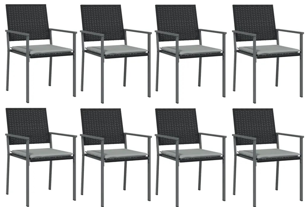 9 pcs conjunto de jantar p/ jardim com almofadões vime PE e aço