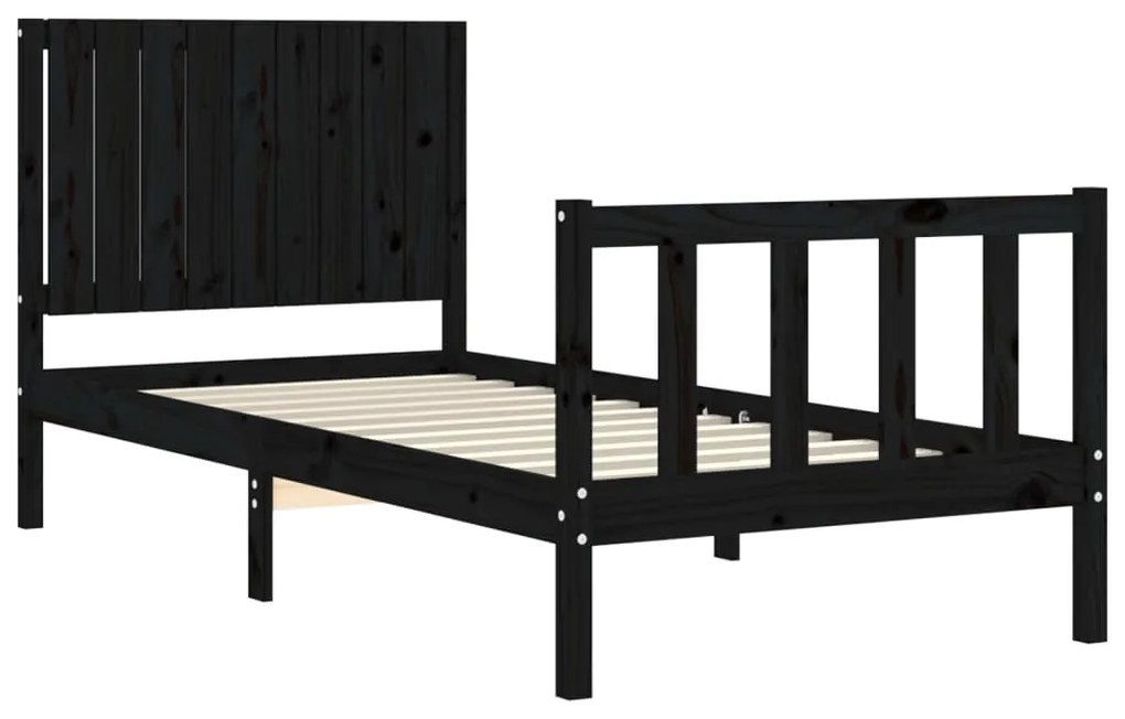 Estrutura de cama com cabeceira 90x200 cm madeira maciça preto