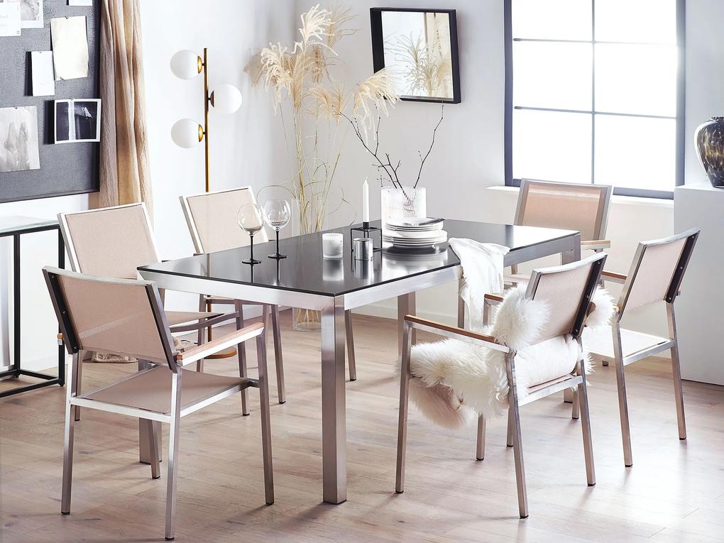 Conjunto de mesa com tampo granito polido preto 180 x 90 cm e 6 cadeiras creme GROSSETO Beliani