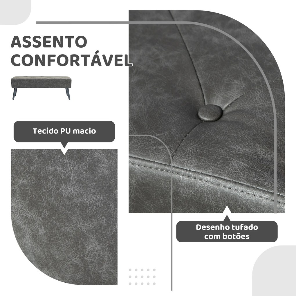 Banco de Pé de Cama Multifuncional Clássico Banco Dormitório com Pés de Madeira e Assento Acolchoado 114x38x42 cm Cinza