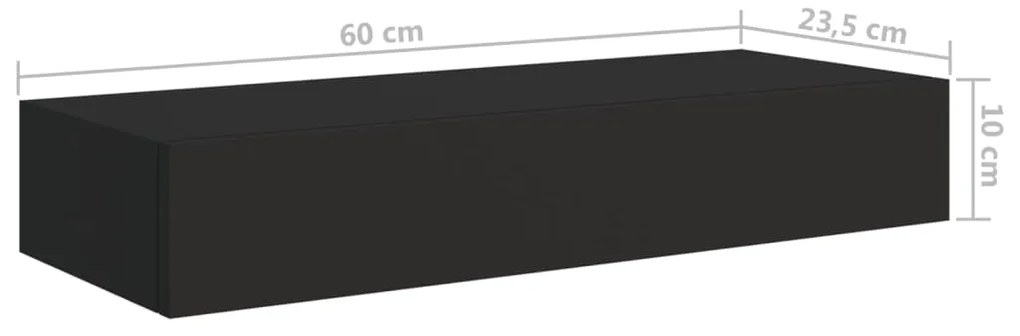 Prateleiras de parede c/ gavetas 2 pcs MDF 60x23,5x10 cm preto