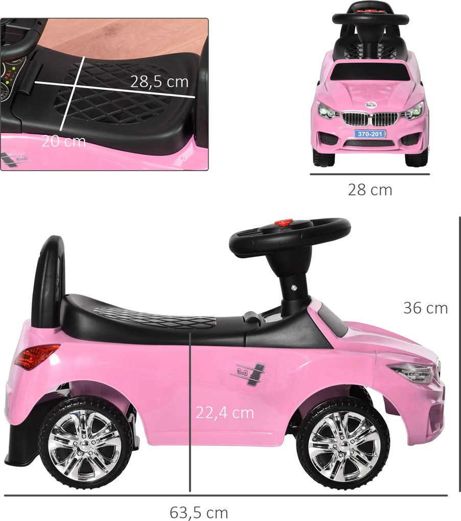 Carro de brincar para crianças, veículo para empurrar com baú para brinquedos, buzina, faróis e música, 63,5 x 28 x 36 cm, rosa
