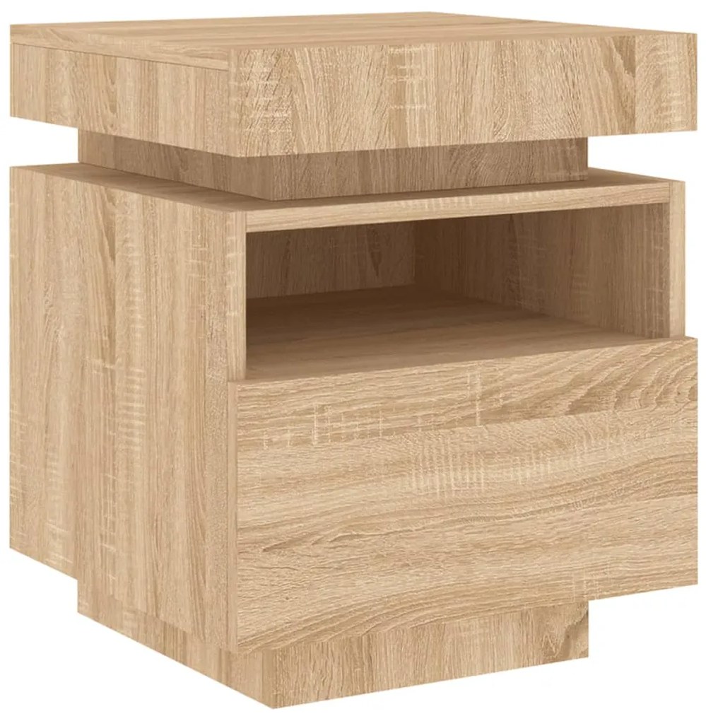 Mesa de cabeceira com luzes LED 40x39x48,5 cm carvalho sonoma