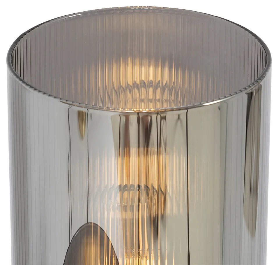 Candeeiro de mesa Art Deco preto com vidro fumê 2 luzes - Laura Art Deco
