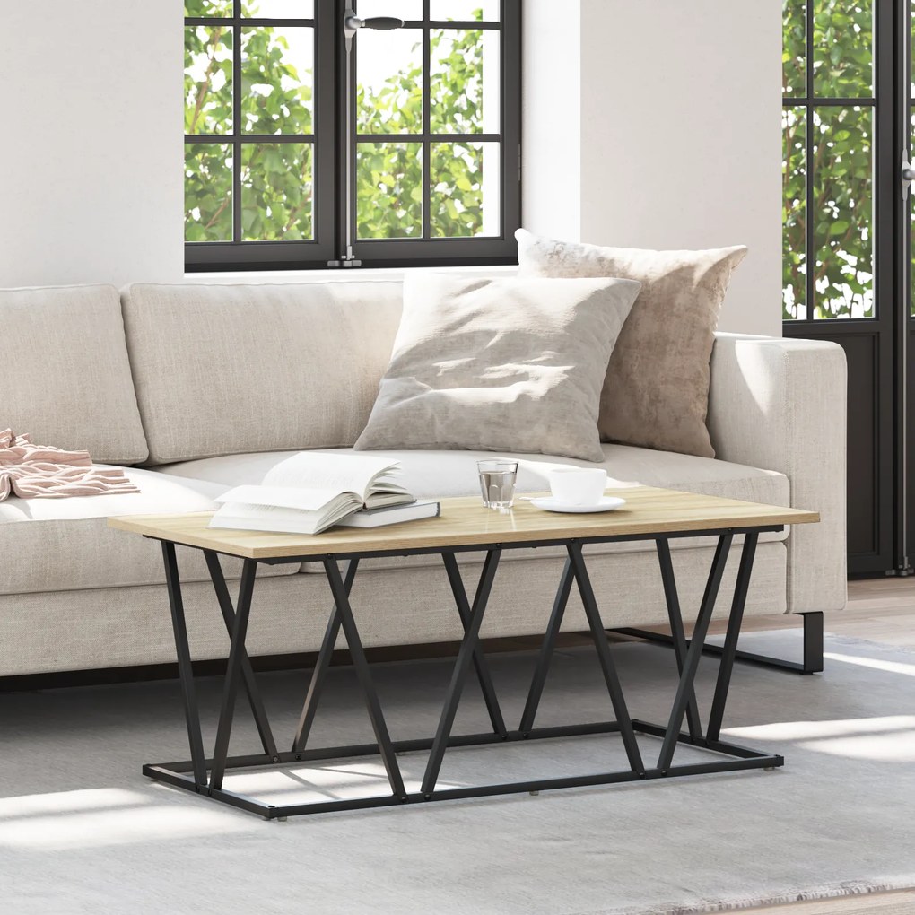 vidaXL Mesa de Centro Carvalho Sonoma 100x50x40 cm Feita de Madeira Engenheirada e Metal