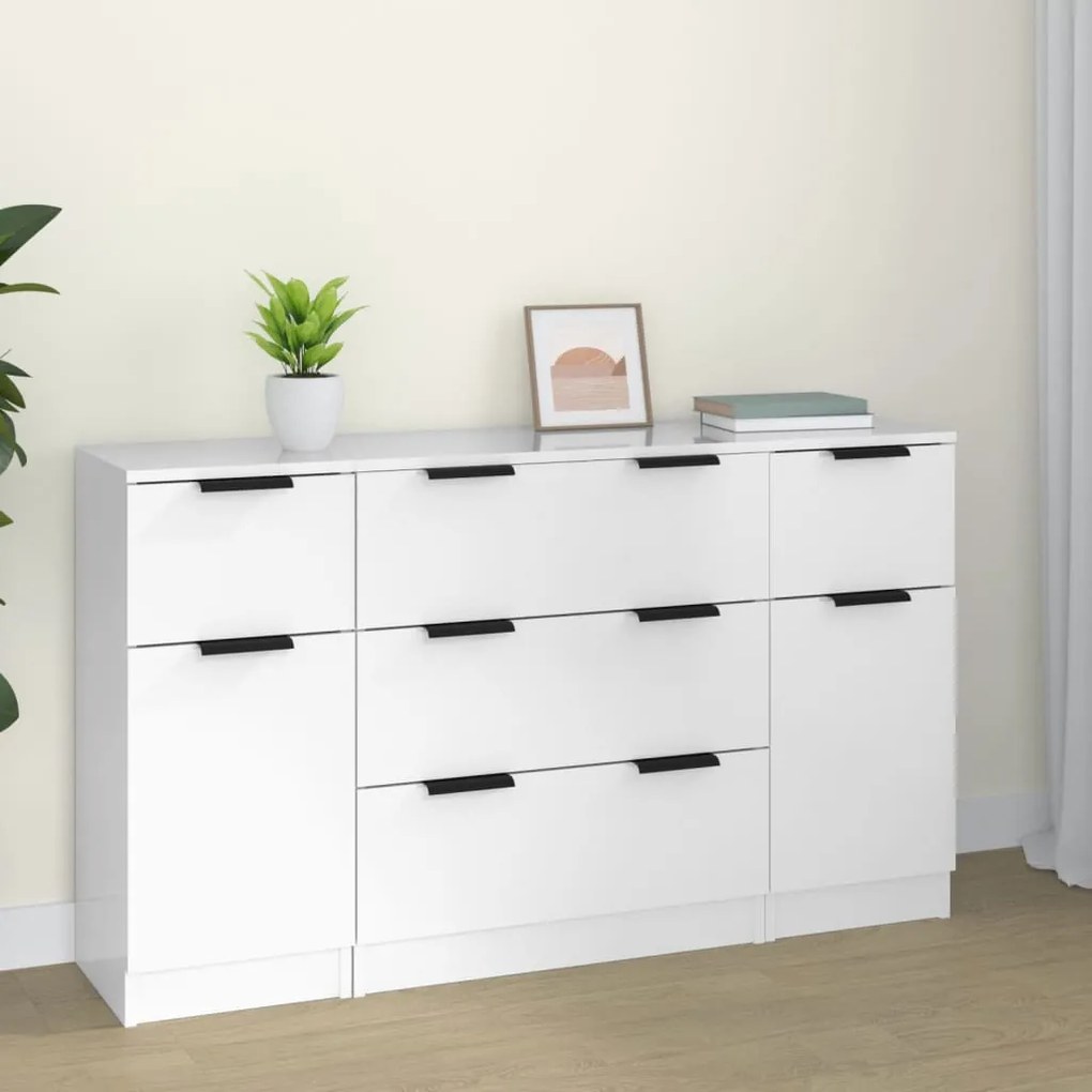 vidaXL 3pcs conjunto de aparadores madeira processada branco brilhante
