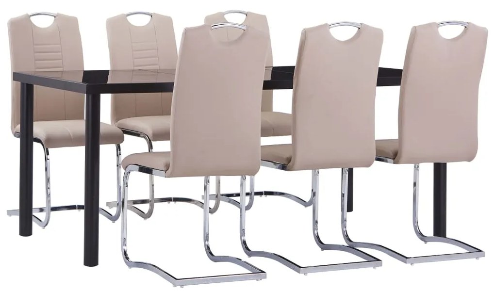 vidaXL 7 pcs conjunto de jantar couro artificial cappuccino
