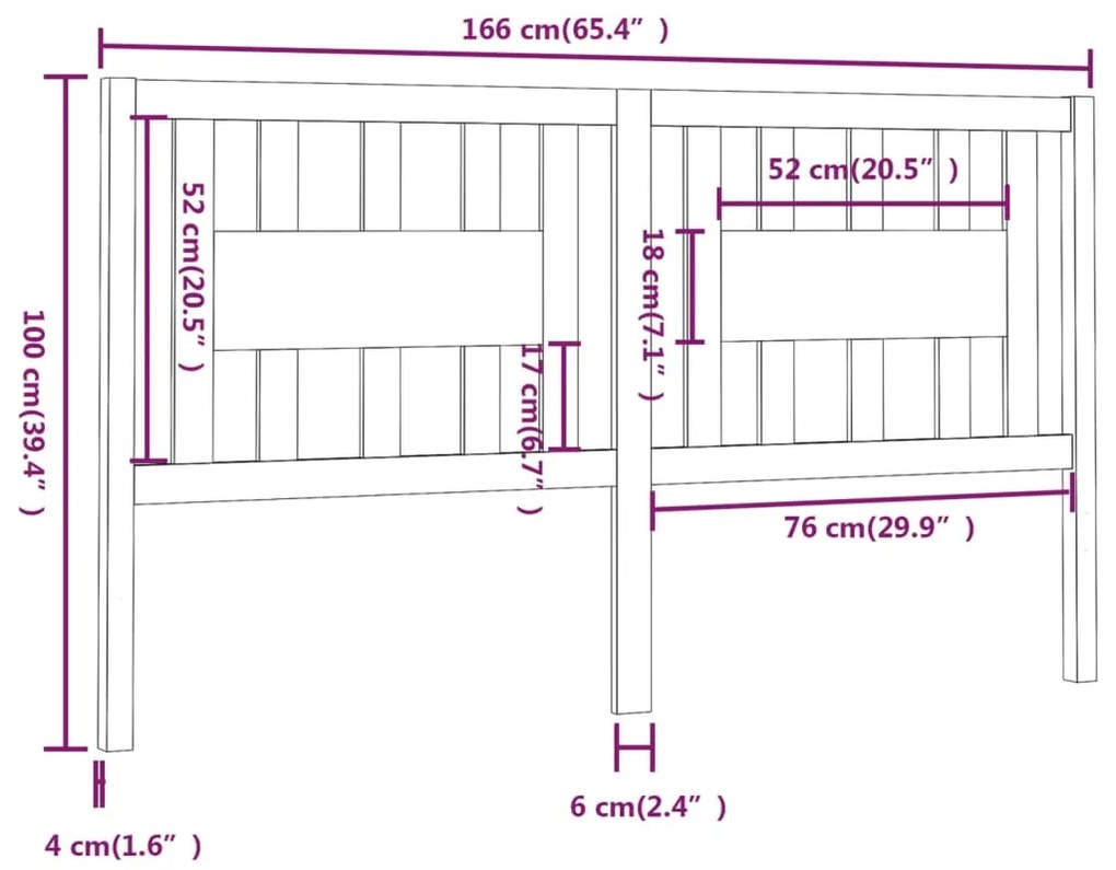 Cabeceira de cama 166x4x100 cm pinho maciço