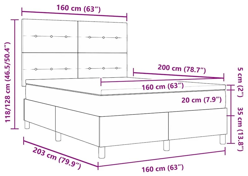 Cama Box com Colchão vidaXL Cinza Escuro 160x200 cm Veludo