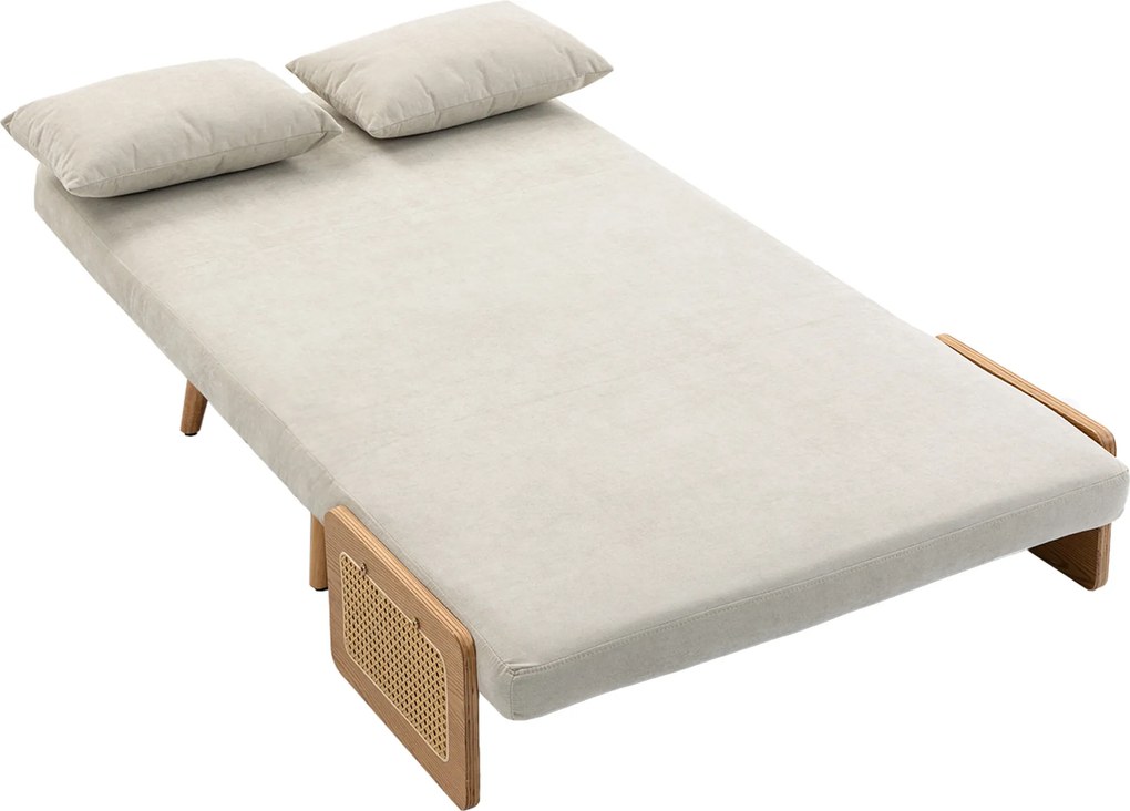 HOMCOM Sofá Conversível 2 Lugares, Sofá-Cama 3 en 1 Chenille 103cm, Encosto Ajustável, 2 Almofadas, Apoios de Braço em Madeira, Creme | Aosom Portugal