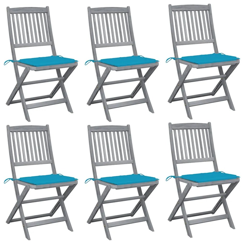 vidaXL Cadeiras exterior dobráveis c/ almofadões 6 pcs acácia maciça