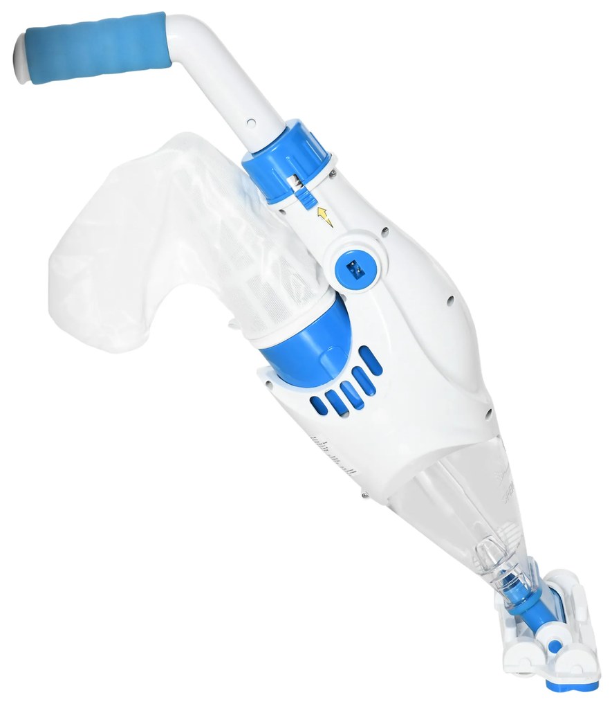 Outsunny Aspirador Limpador para Piscina Elétrico Autonomia de 45 Minutos com Poste Telescópico 54-113cm Escova e Bolsa de Malha para Piscinas Spas 161x20x17cm Azul e Branco
