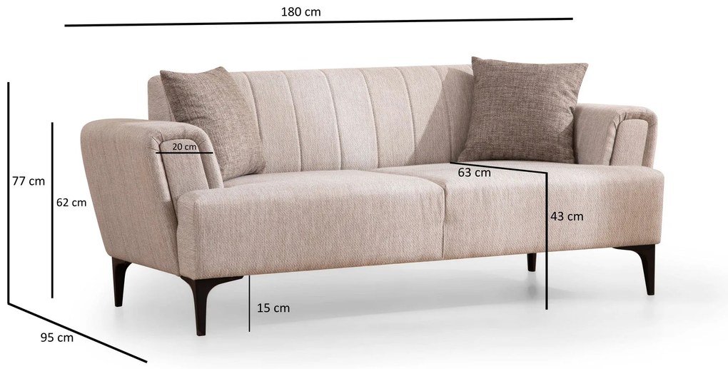 Sofá de 2 Lugares Hamlet – Bege – 180x95x77 cm