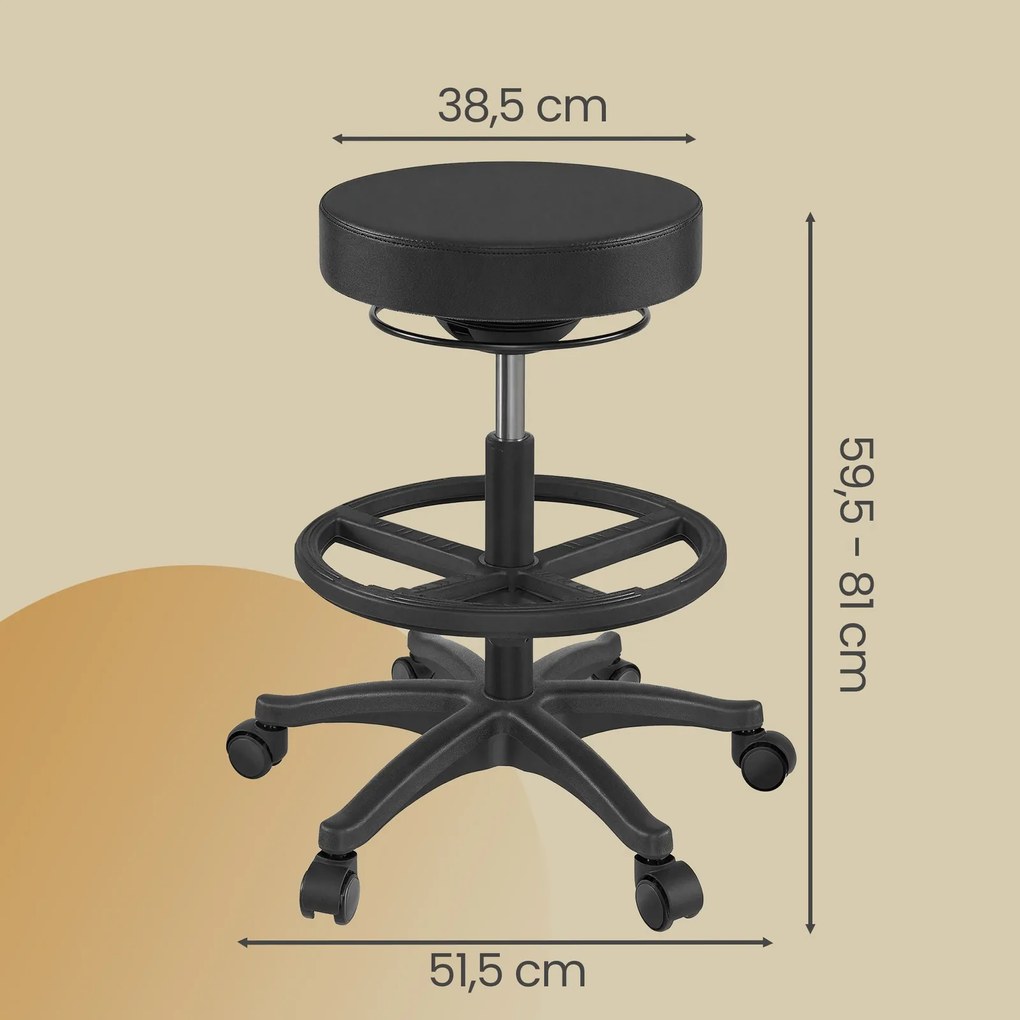 Banco de trabalho ajustável, assento giratório e alto 56 x 56 x (59,5-81) cm preto