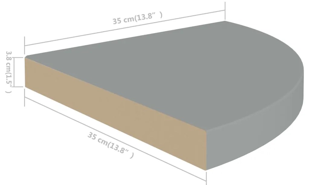 Prateleiras de canto suspensas 4 pcs 35x35x3,8 cm MDF cinza