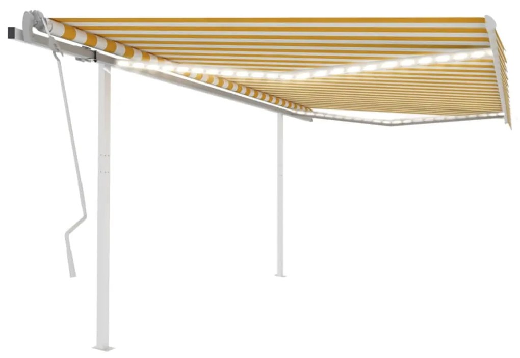 vidaXL Toldo retrátil manual com luzes LED 4x3,5 m amarelo e branco