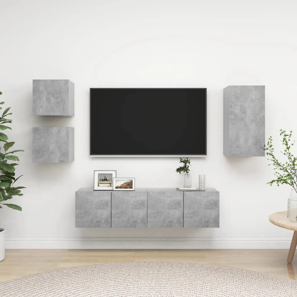 5 pcs conjunto de móveis de TV derivados madeira cinza cimento