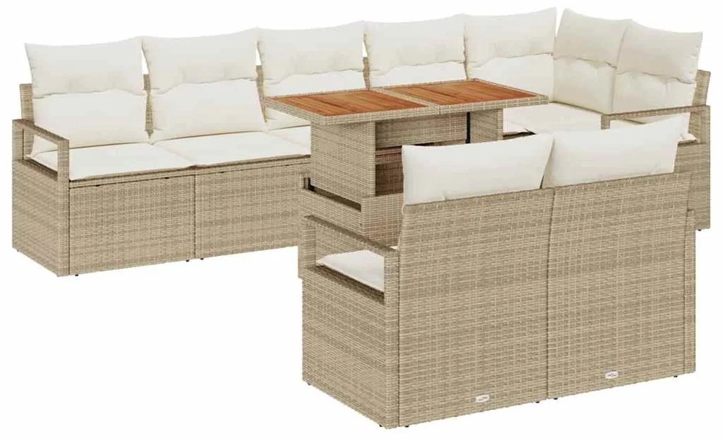 Conjunto de Sofá de Jardim 9 Peças com Almofadas em Rattan Sintético B