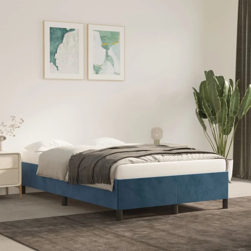 Estrutura de cama com colchão azul escuro 120x190 cm Veludo