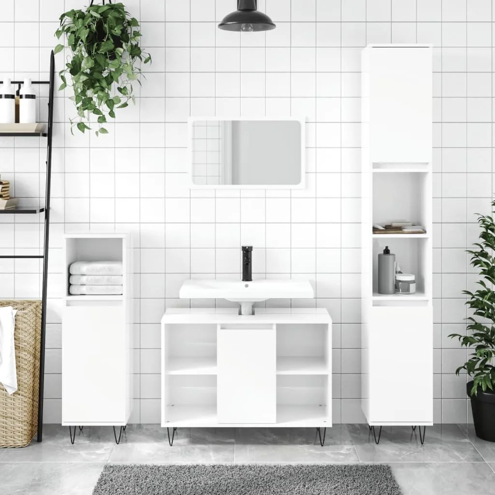 vidaXL Armário WC 80x33x60 cm derivados de madeira branco brilhante